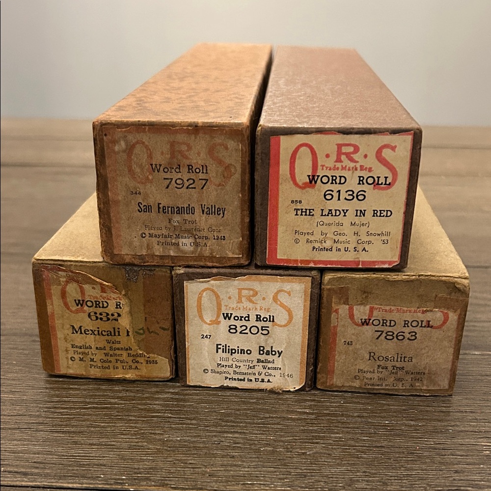 Vintage QRS Word Roll Collection 5 player piano rolls with lyrics 1930’s 50’s A